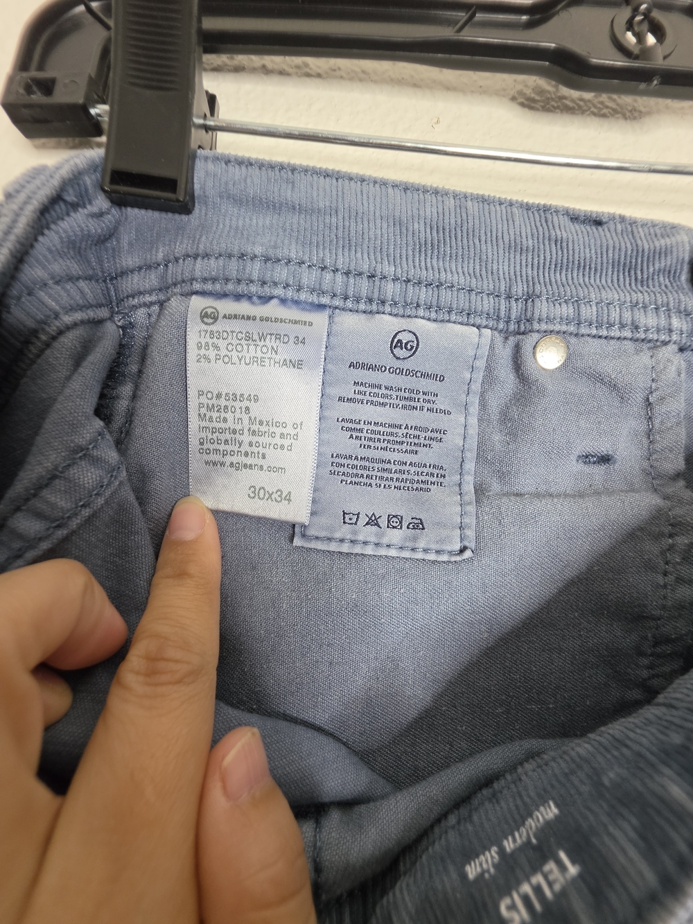 AG Adriano Goldschmied Tellis Modern Slim Light Wash Blue Corduroy Jeans Sz 30 - Picture 2 of 13